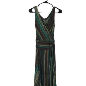 BCBGMaxazria Green & Brown Earthy Sleeveless Wrap Style Dress Women Sz XS